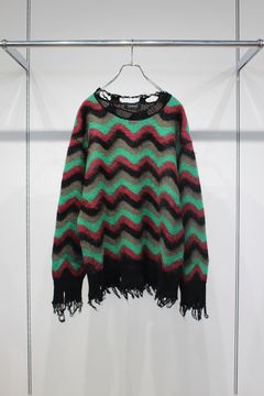Wave Mohair Knit | GREEN - BLACK | ダメージニット