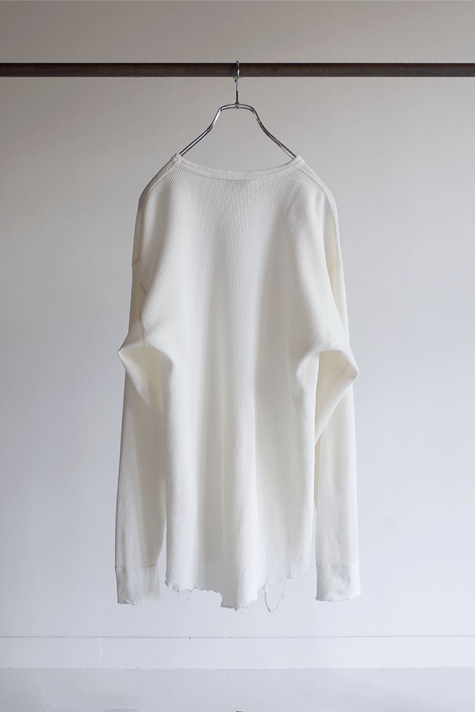 DAMAGE WAFFLE CREW LS T-SHIRT/WHITE