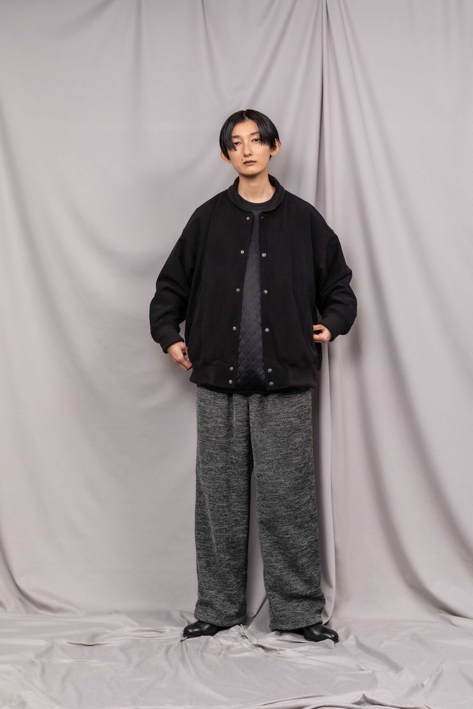 TRICOT CORDUROY VARSITY JACKET/BLACK