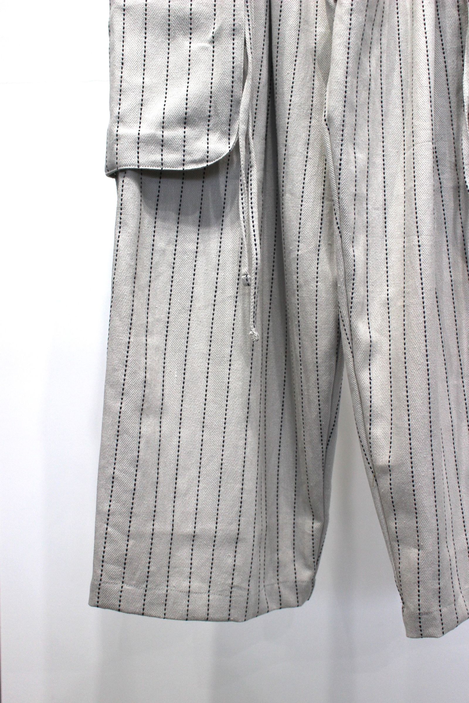 [ラスト1点] DOBBYSTRIPE / HERRINGBONE WIDE CARGO PANTS | LIGHT GRAY | ワイドパンツ