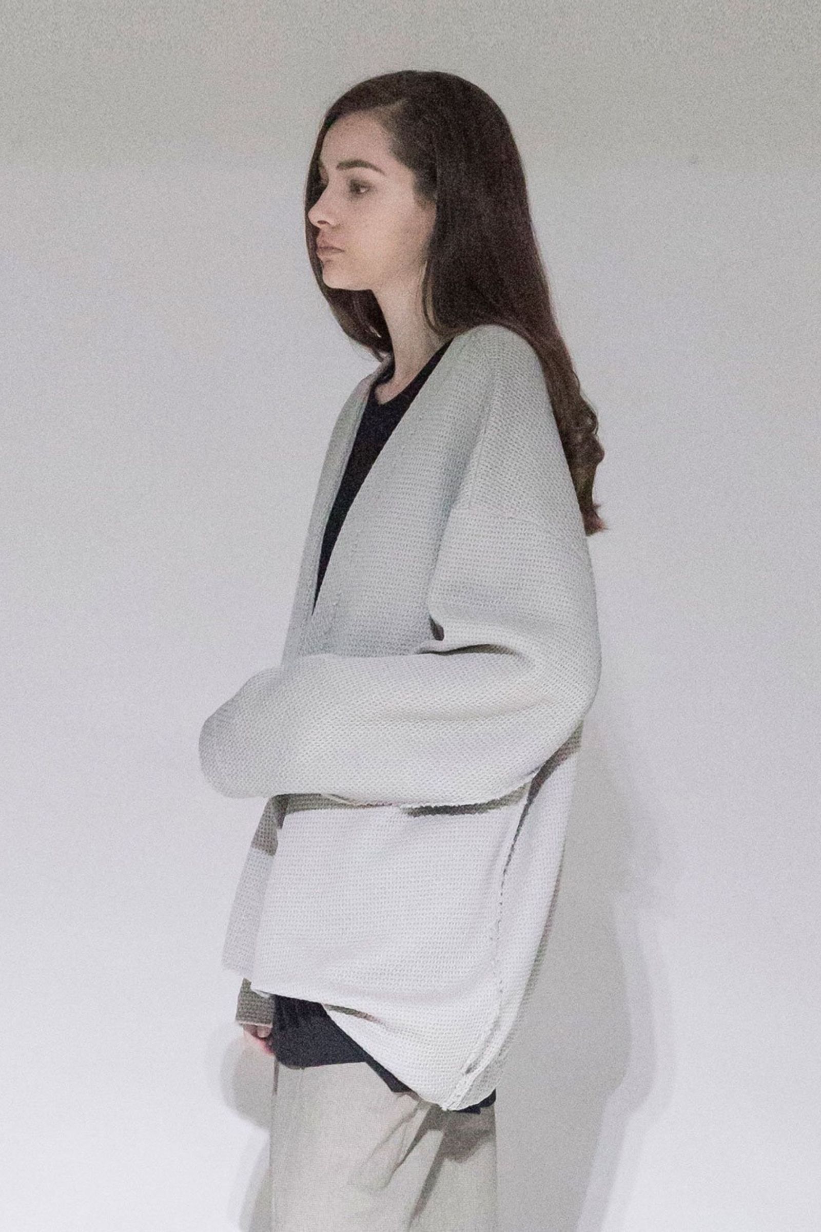 Honey Comb Quarter Gauge Cardigan/GRAY