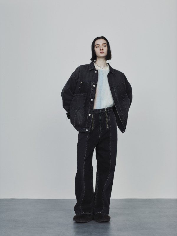 SWITCHING ZIP DENIM PANTS/デニムパンツ/ブラック