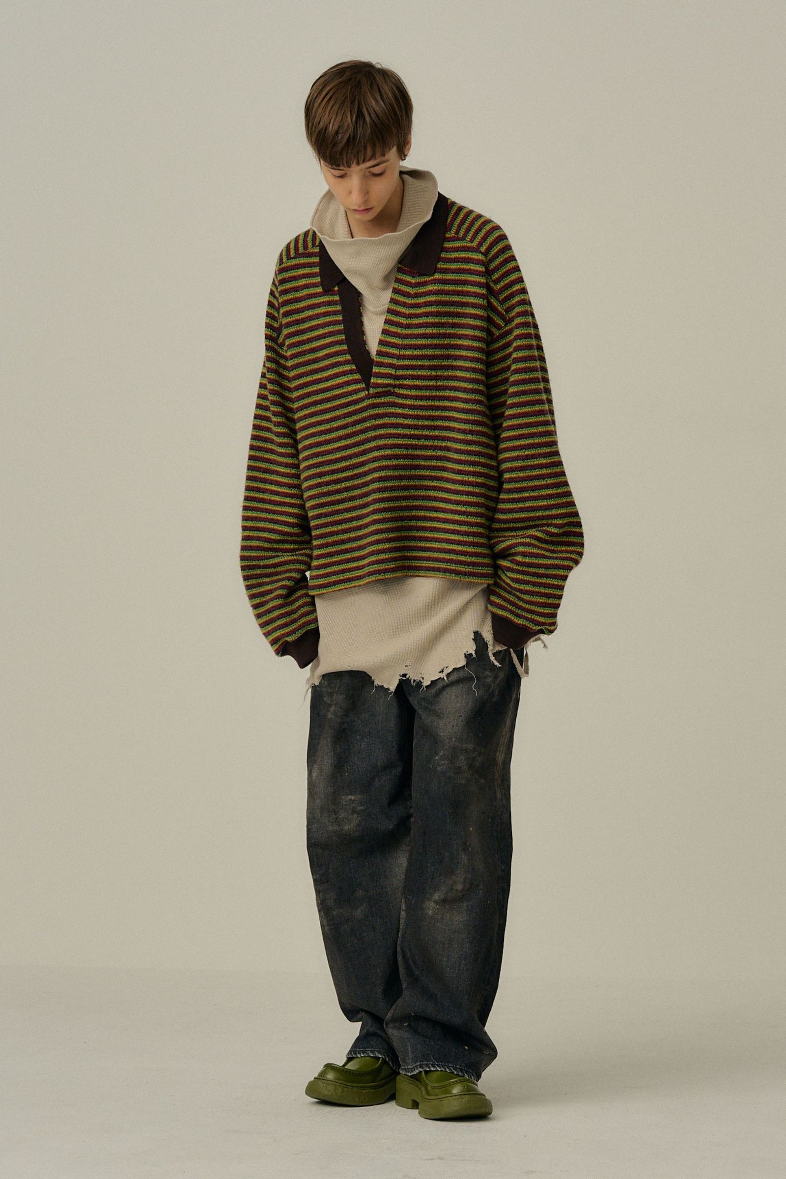 WOOL BORDER SKIPPER SHIRT | MULTI | スキッパーシャツ