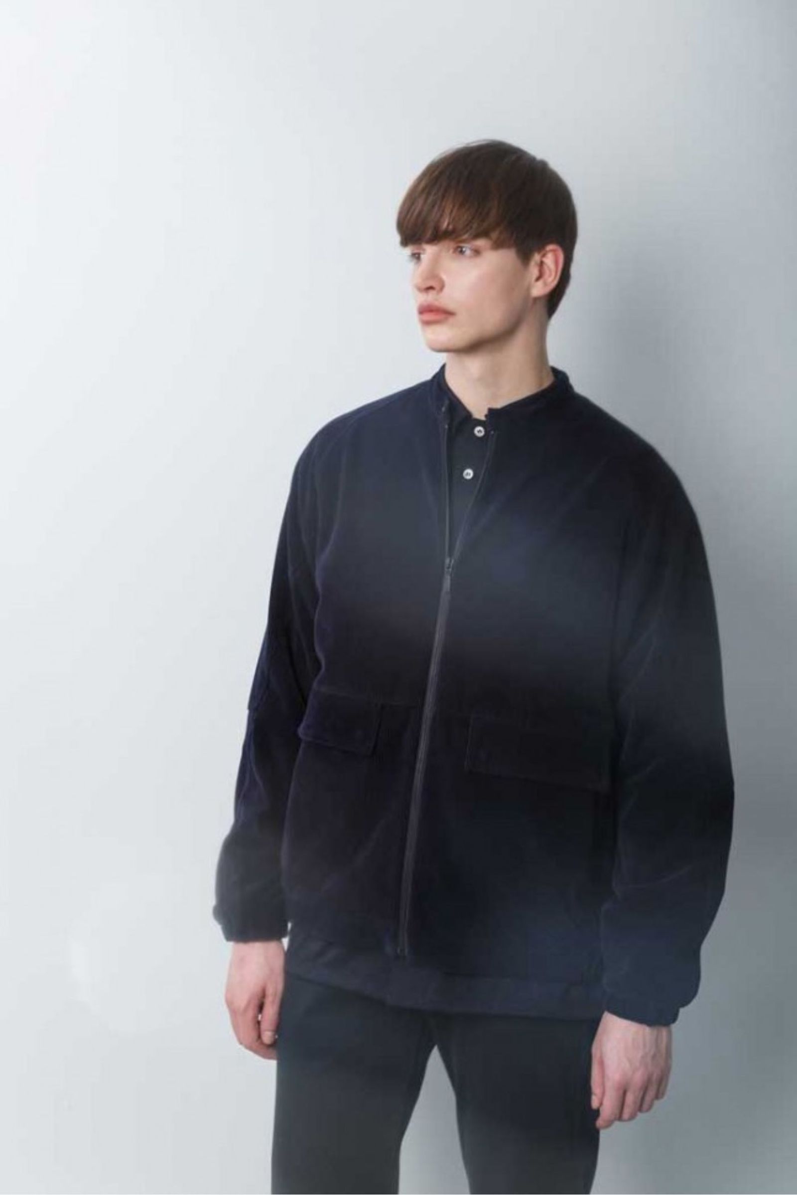 KNIT CORDUROY ZIP-UP BLOUSON/NAVY