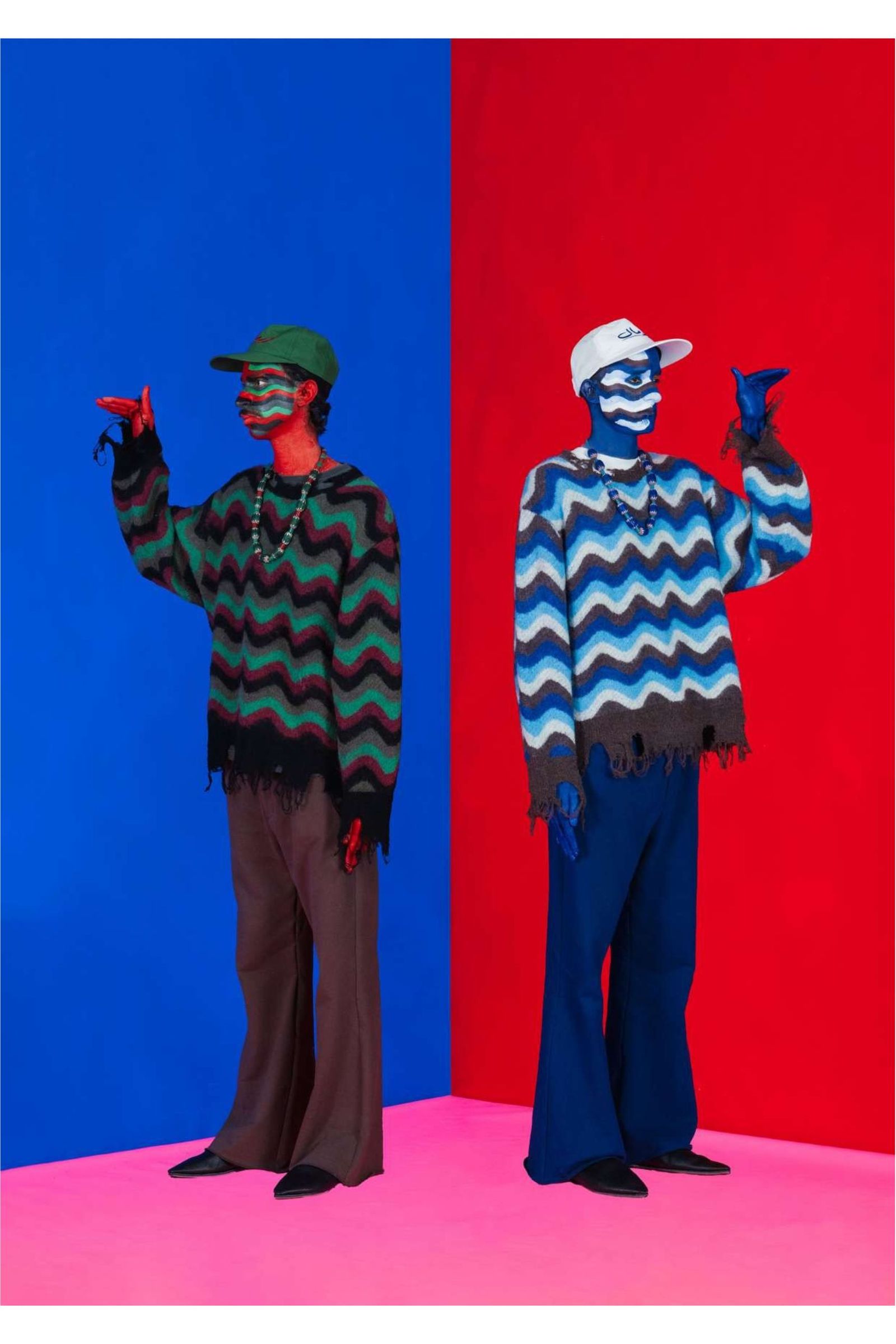 Wave Mohair Knit | GREEN - BLACK | ダメージニット