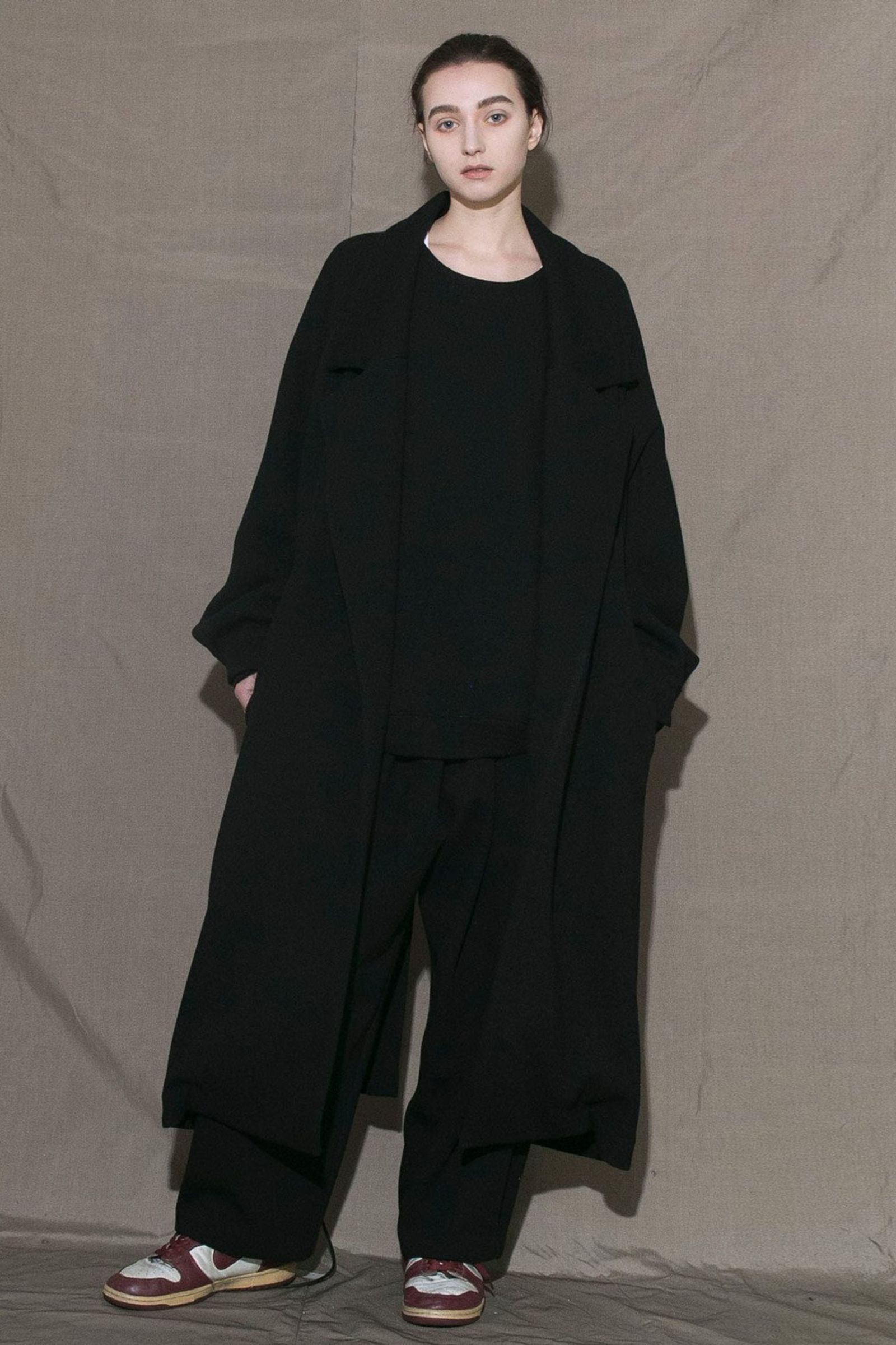 my beautiful landlet - RECYCLED MELANGE WOOL KNIT LONG COAT/BLACK | NapsNote