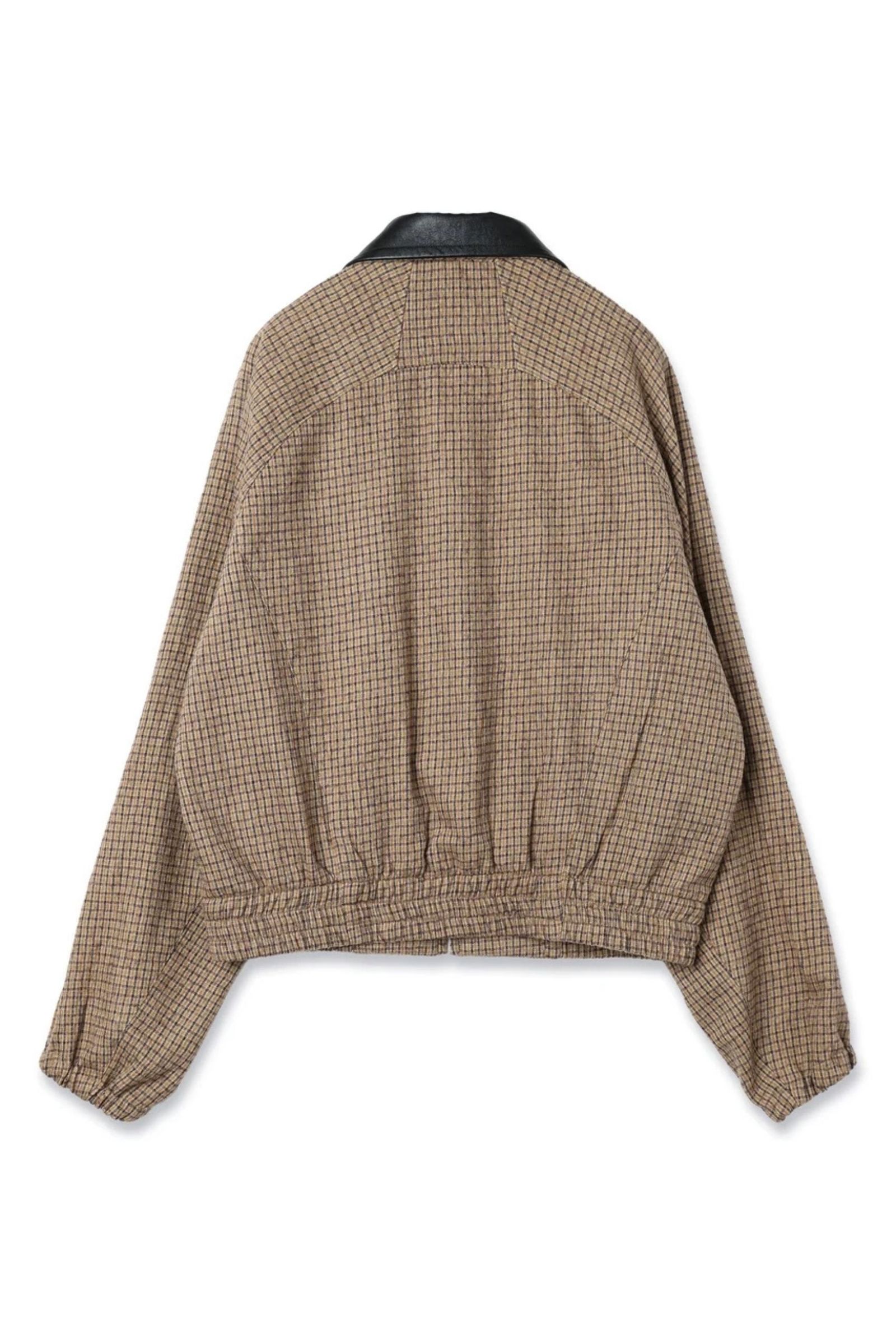 LEATHER COLLAR SHORT JACKET | BROWN CHECK | ライトアウター