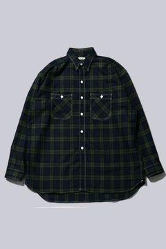 HYPER BIG TARTAN WOOL DRAPE MILITARY WORK SHIRTS | NAVY TARTAN | チェックシャツ