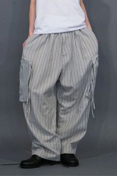 [ラスト1点] DOBBYSTRIPE / HERRINGBONE WIDE CARGO PANTS | LIGHT GRAY | ワイドパンツ