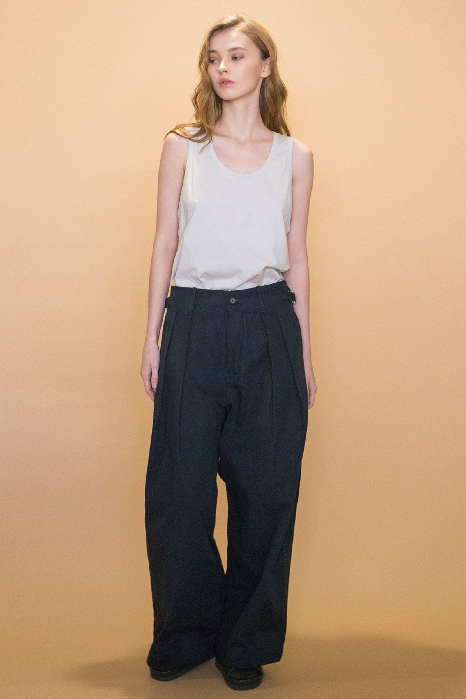 my beautiful landlet - MILITARY CLOTH TUCK WIDE PANTS/OLIVE