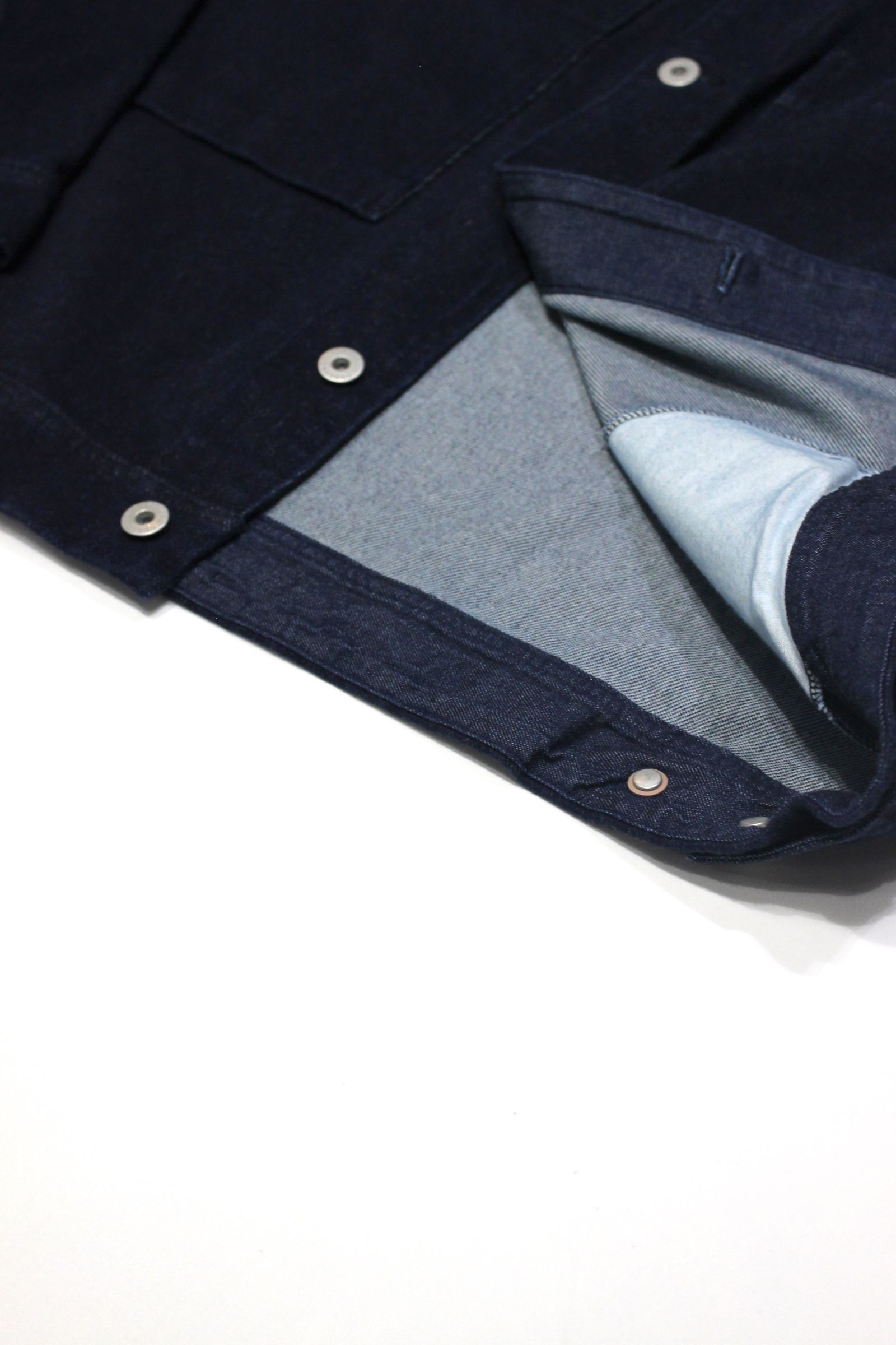 INDIGO TRUCKER JACKET “ONE WASHED”/ニットデニムジャケット