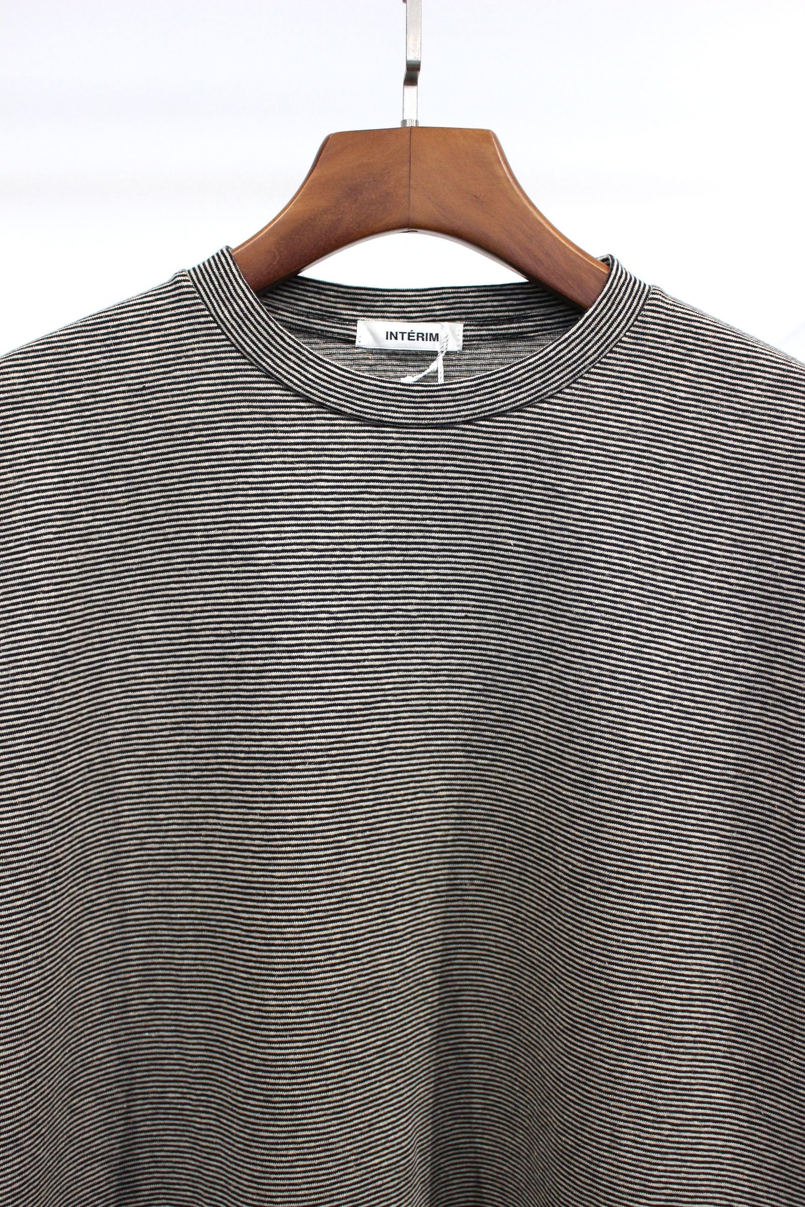 COTTON HEMP BORDER LONG TEE/BLACK