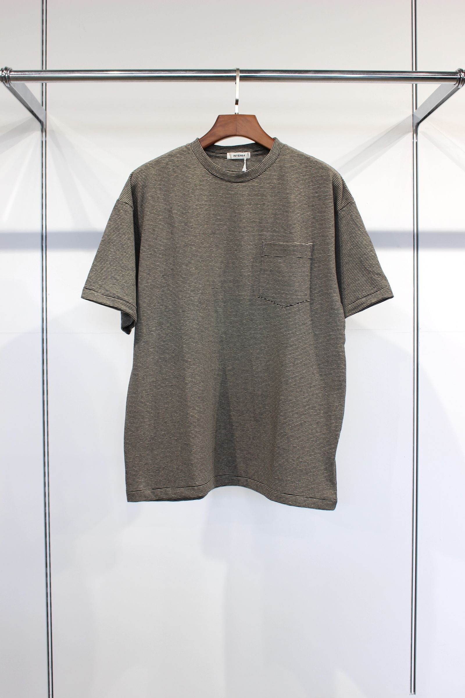 COTTON HEMP BORDER POCKET TEE/BLACK