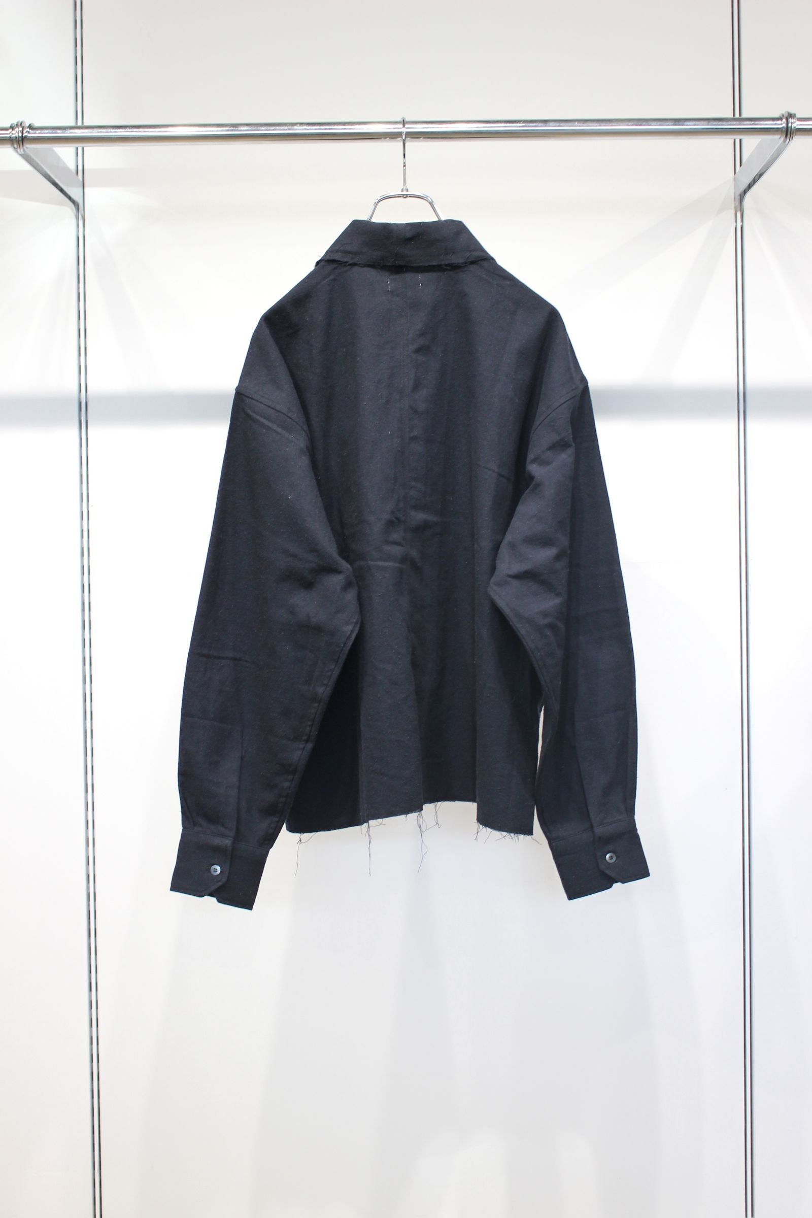 COTTON SILK CUT-OFF SHORT SHIRT | BLACK | ショートシャツ
