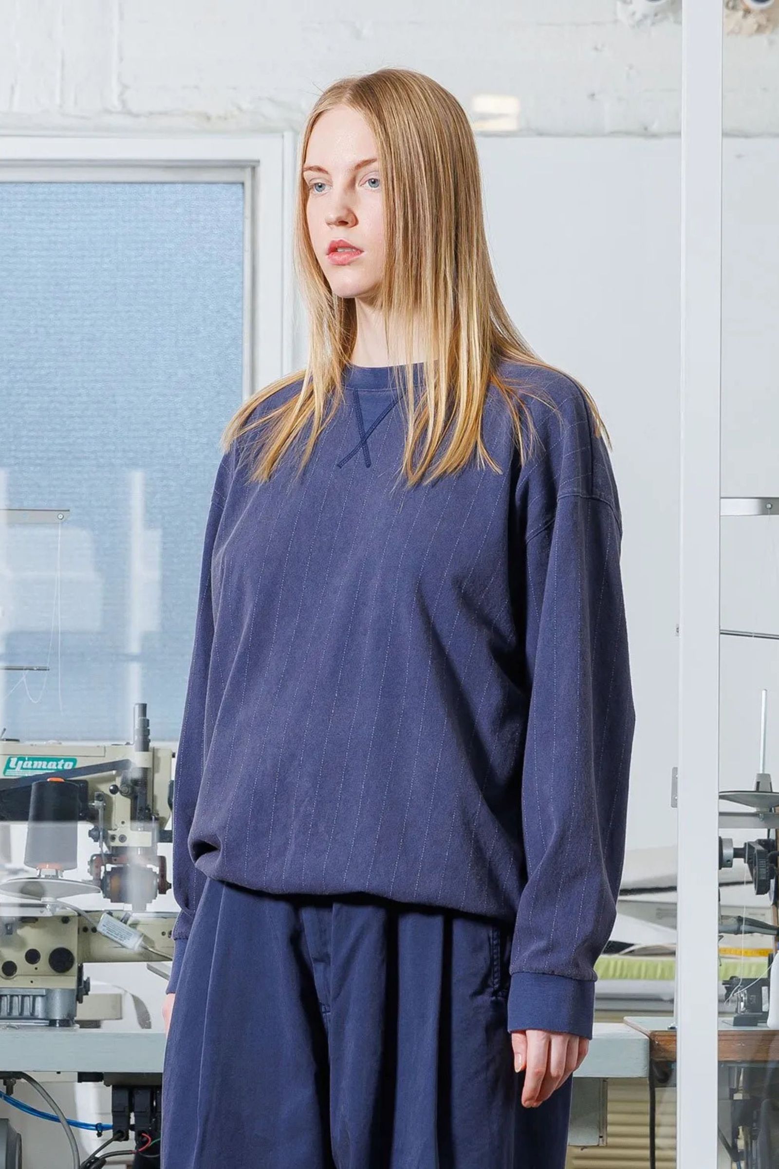 QUILTING STITCH OPEN END JERSEY Rib Gusset L/S T-Shirt | NAVY | カットソー