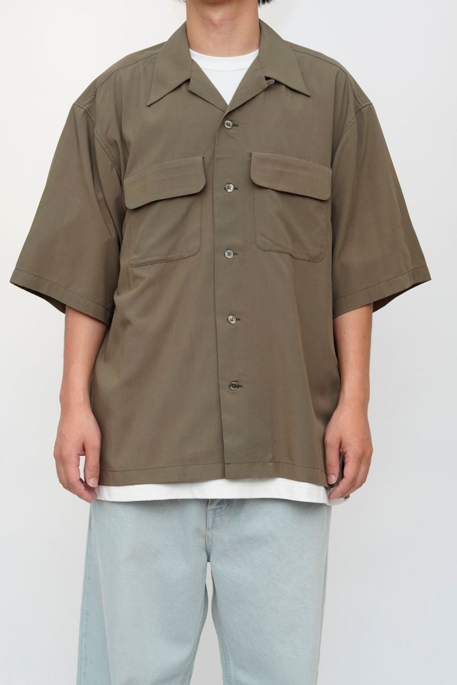 OPEN COLLOR S/S SHIRTS/KAHKI