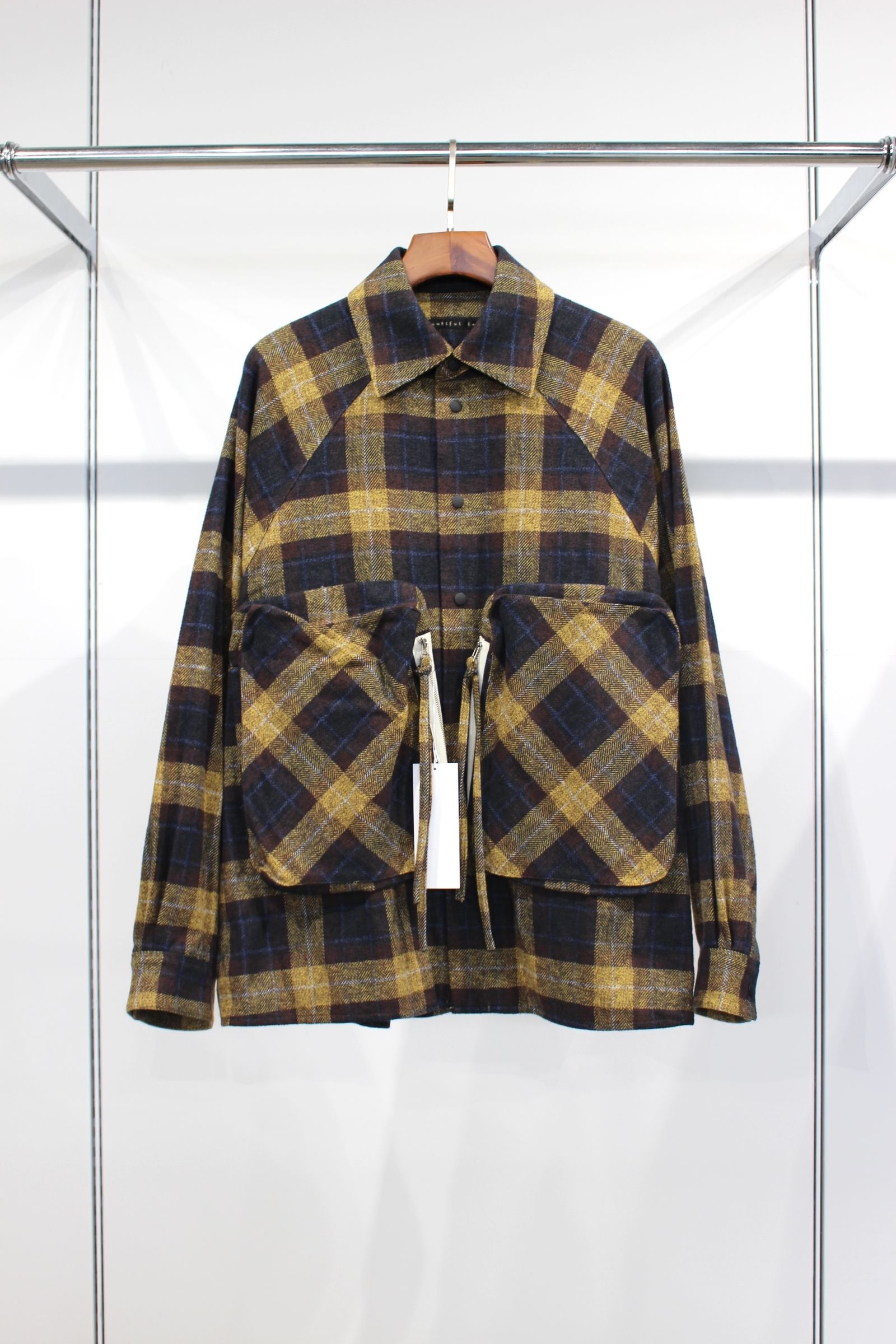 COTTON TWEED CHECK RAGLAN OVERSIZE SHIRT | YELLOW | シャツアウター