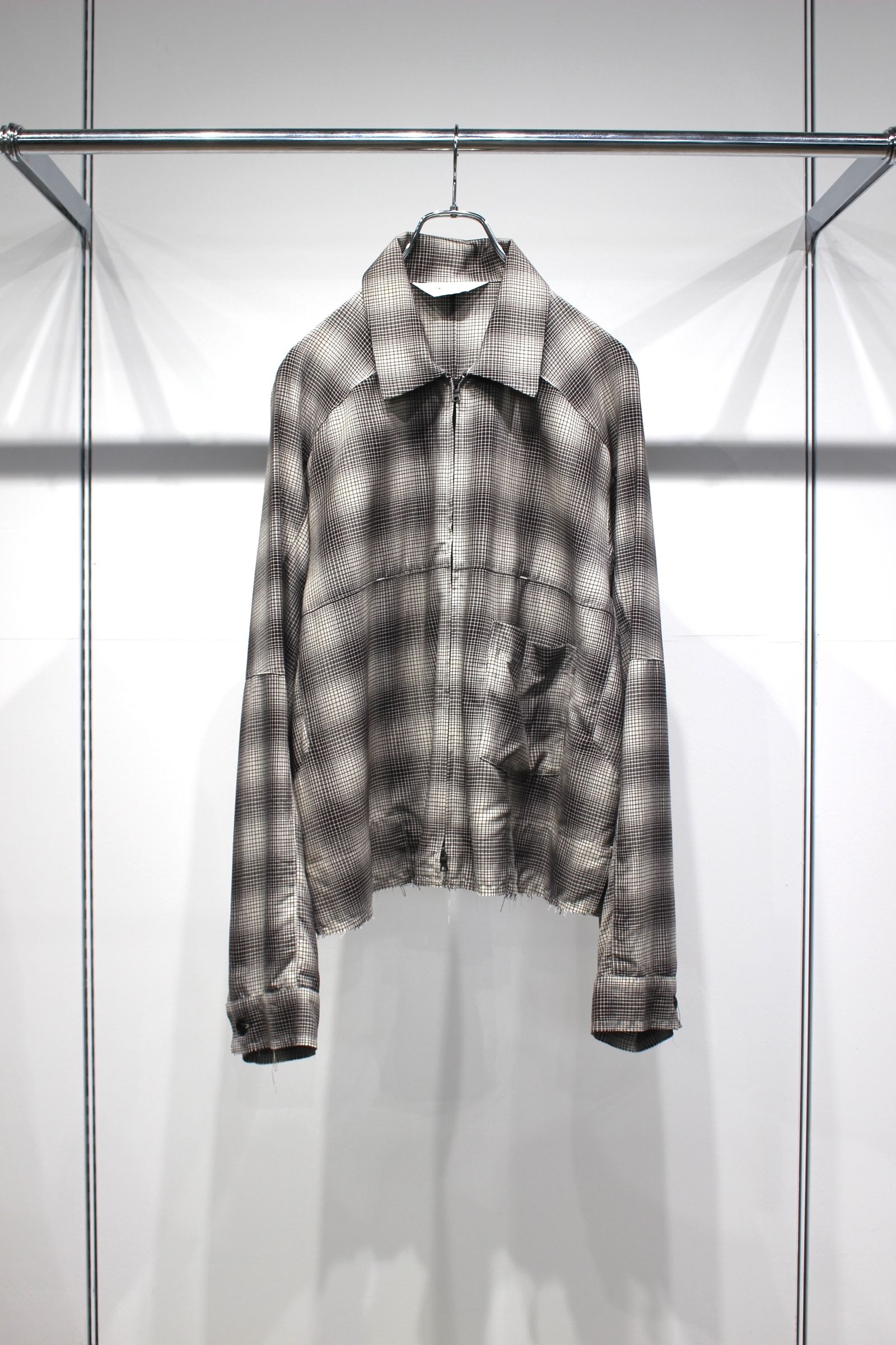 ANCELLM - OMBRECHECK SHORT ZIPUP SHIRT | BROWN | ジップ