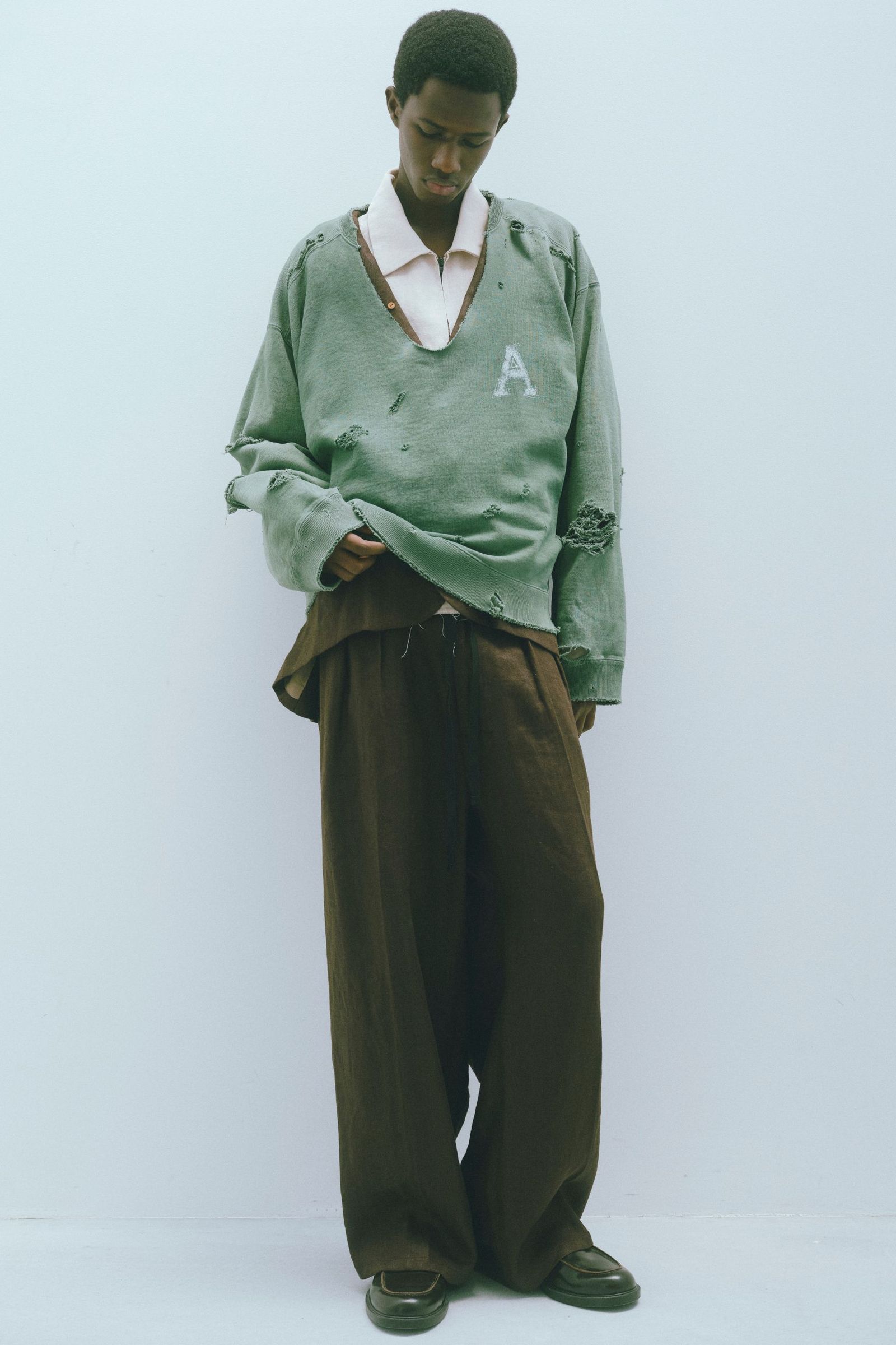 ANCELLM - [ラスト1点] HARD CRASH SWEAT SHIRT | GREEN