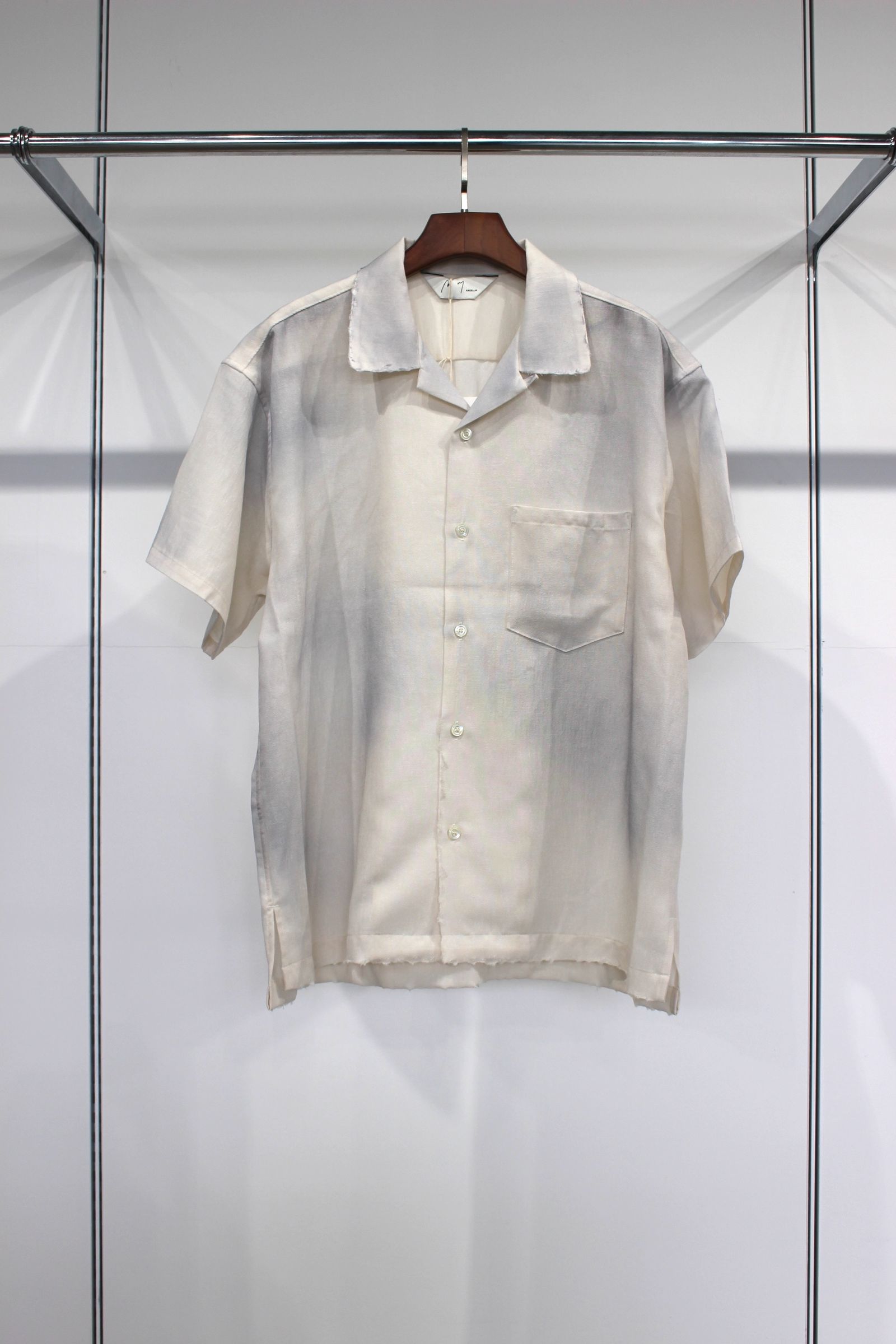 MELANGE OPEN COLLAR SS SHIRT/WHITE