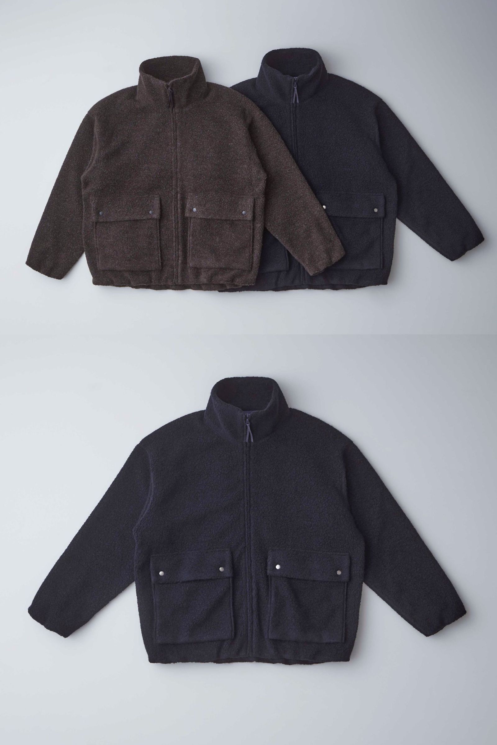 RECYCLED WOOL TUBE-NECK BLOUSON/NAVY