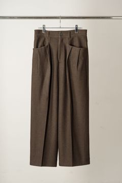 WOOL CUT WIDE TUCK SLACKS | D.BROWN | スラックス