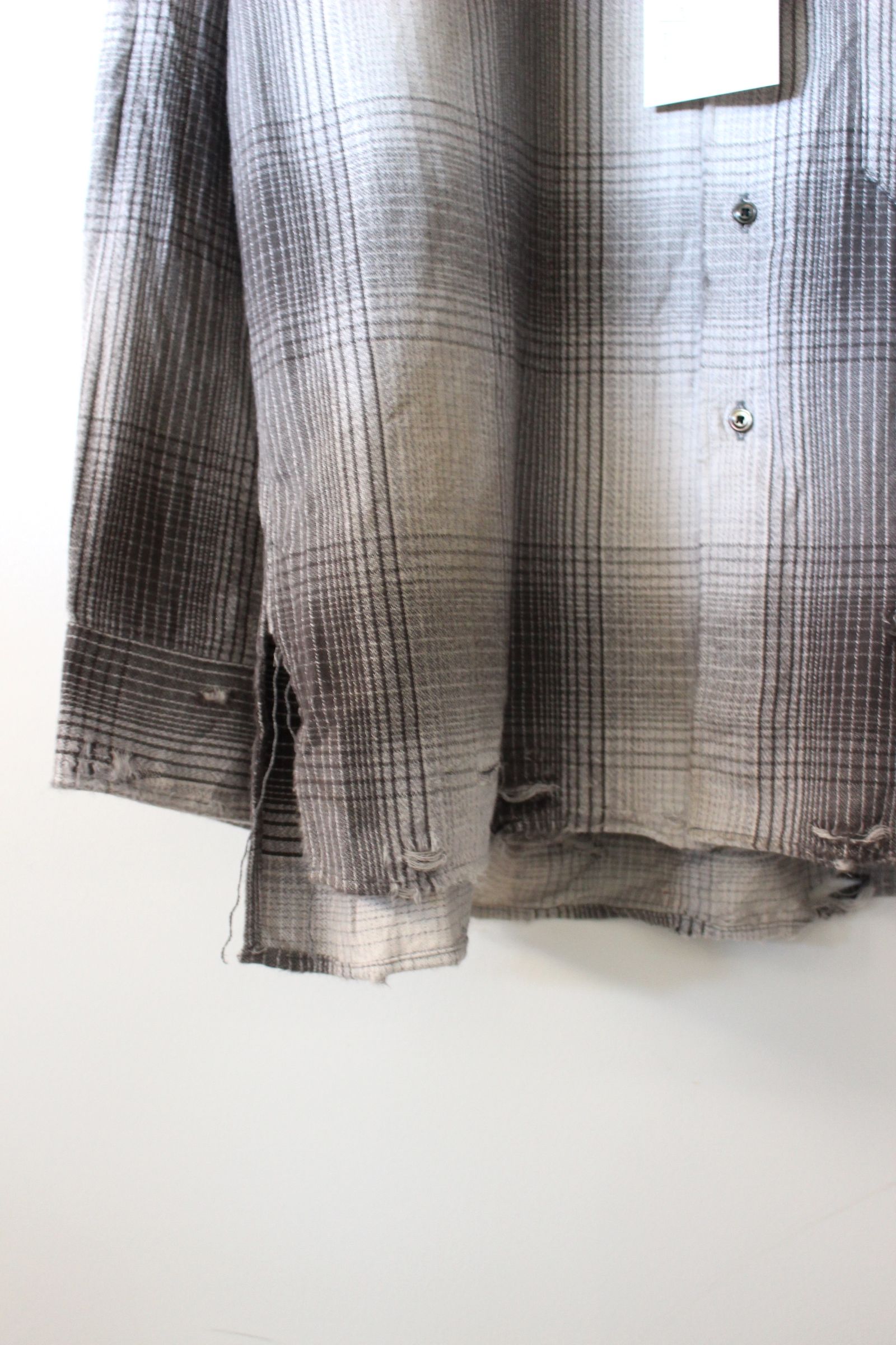 DAMAGED FLANNEL CHECK SHIRT/IVORY-BLACK