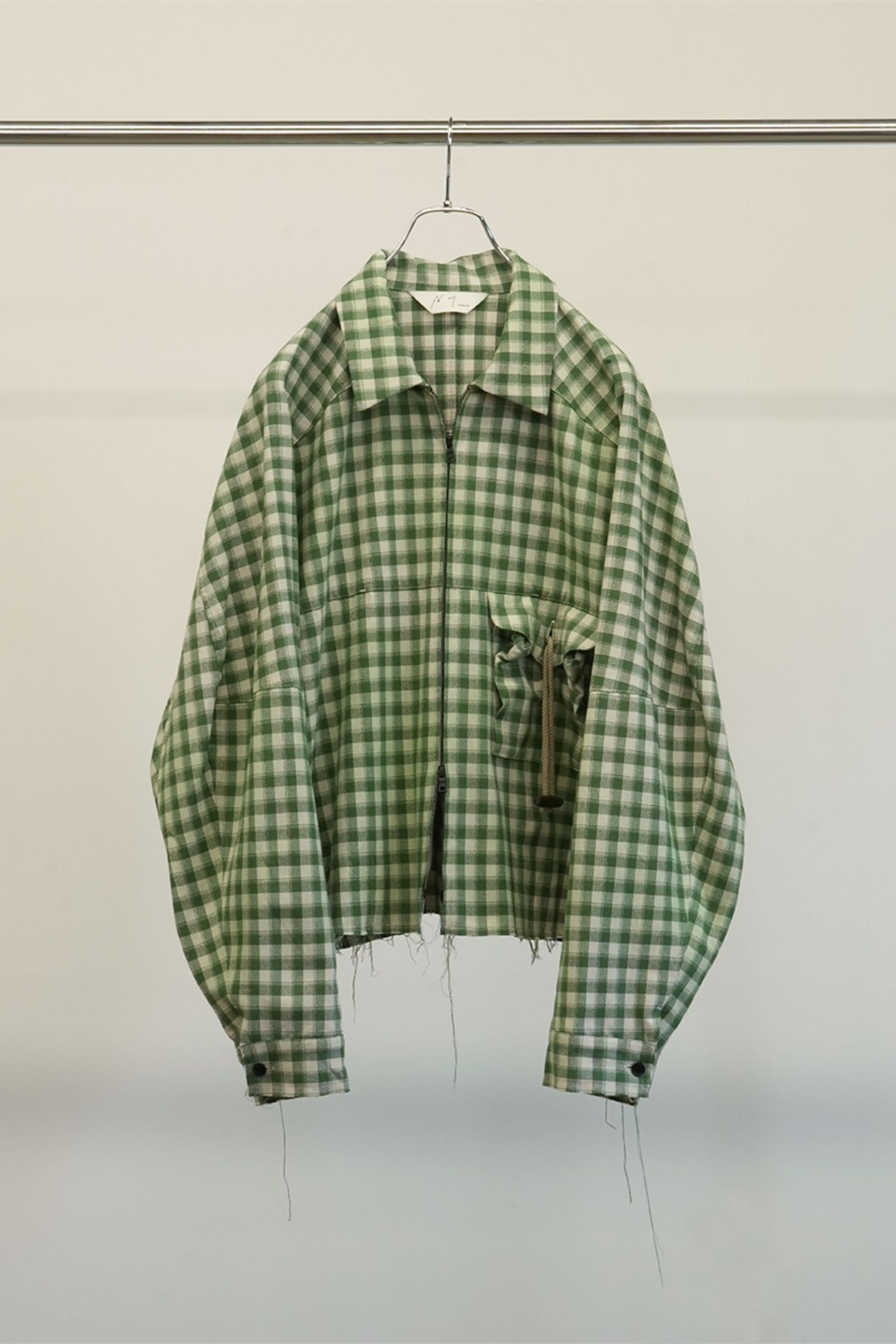 ANCELLM - C/R CHECK SHORT ZIPUP SHIRT | GREEN | ジップアップ