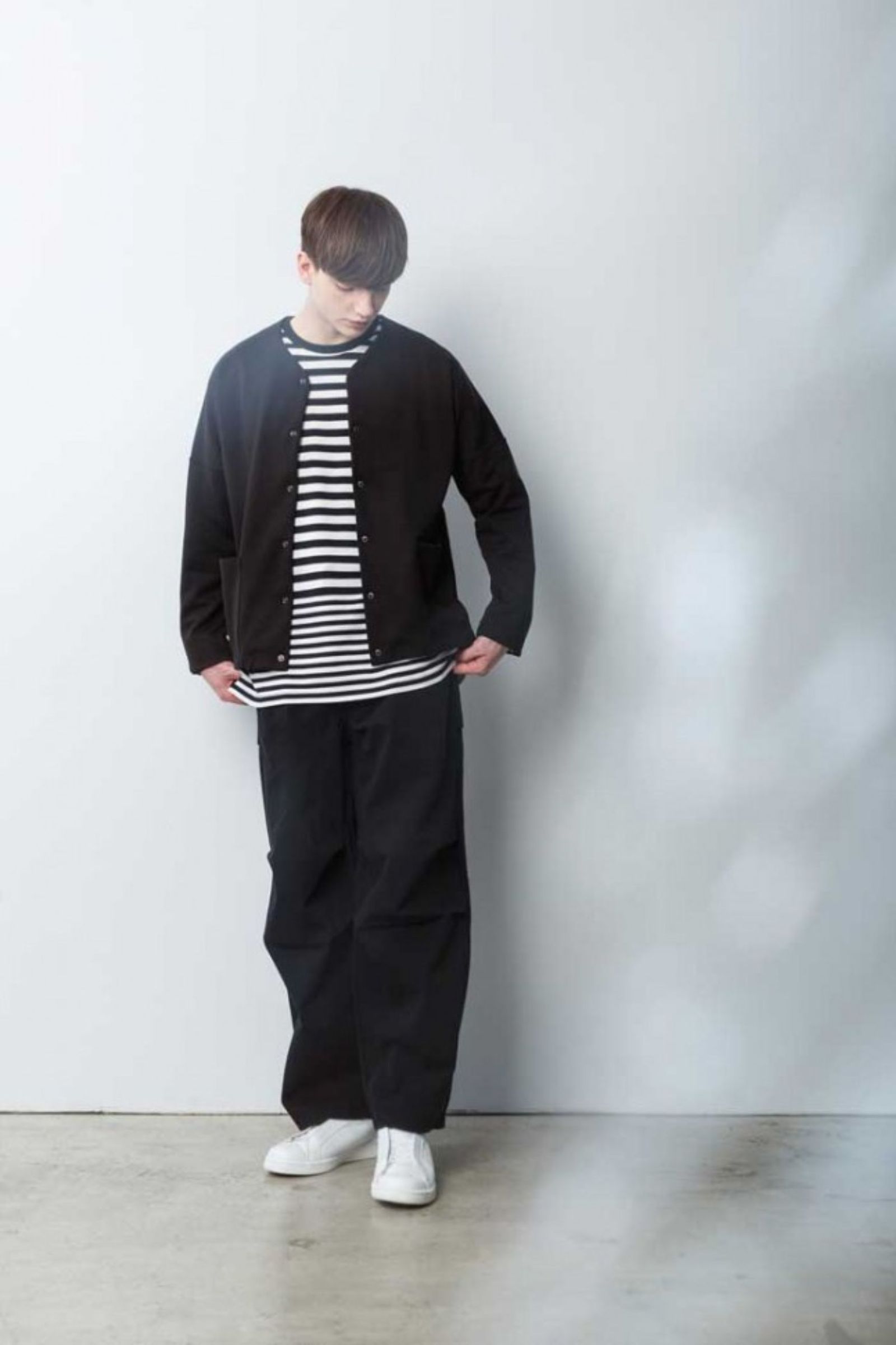 DOUBLE BORDER L/S TEE/BLACK-WHITE