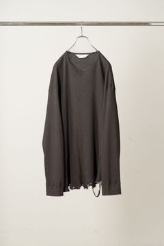 DAMAGE WAFFLE CREW LS | D.BROWN | カットソー