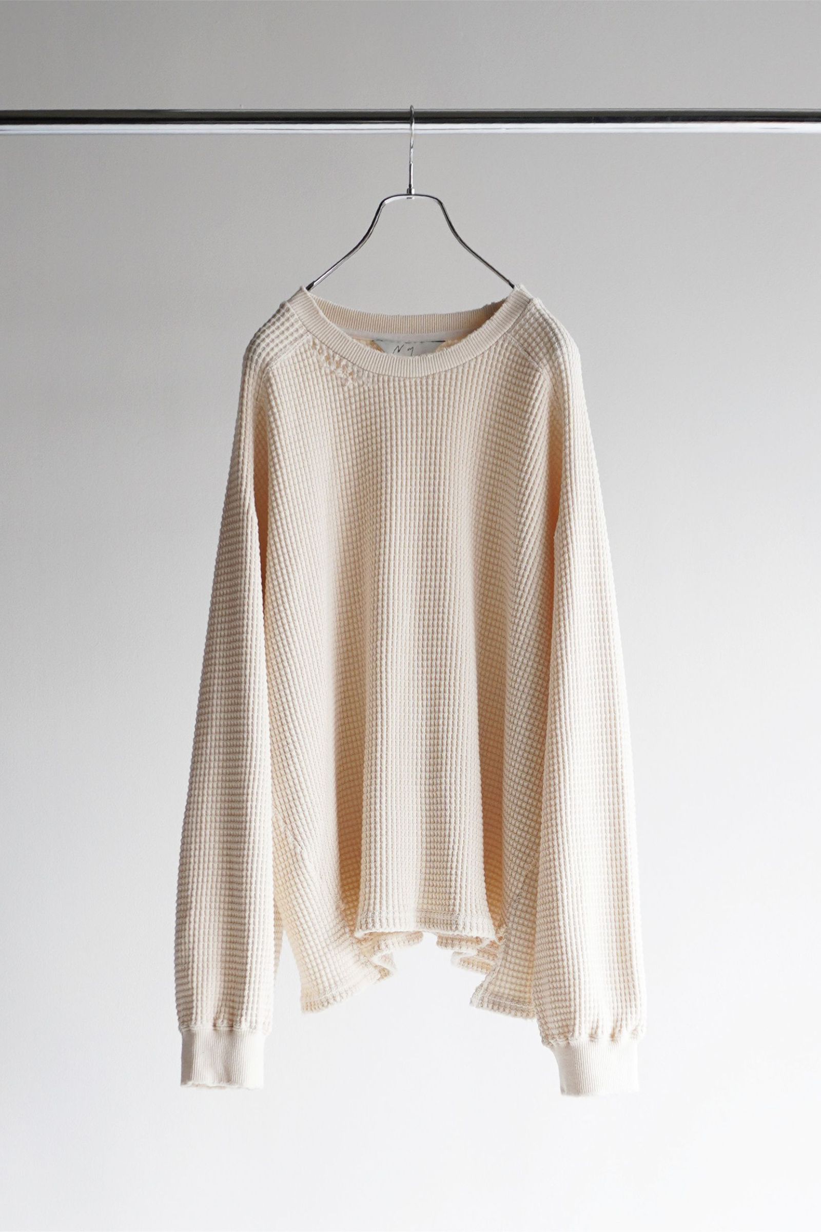 ANCELLM - DAMAGE HEAVY WAFFLE OVERSIZED LS T-SHIRT/IVORY | NapsNote