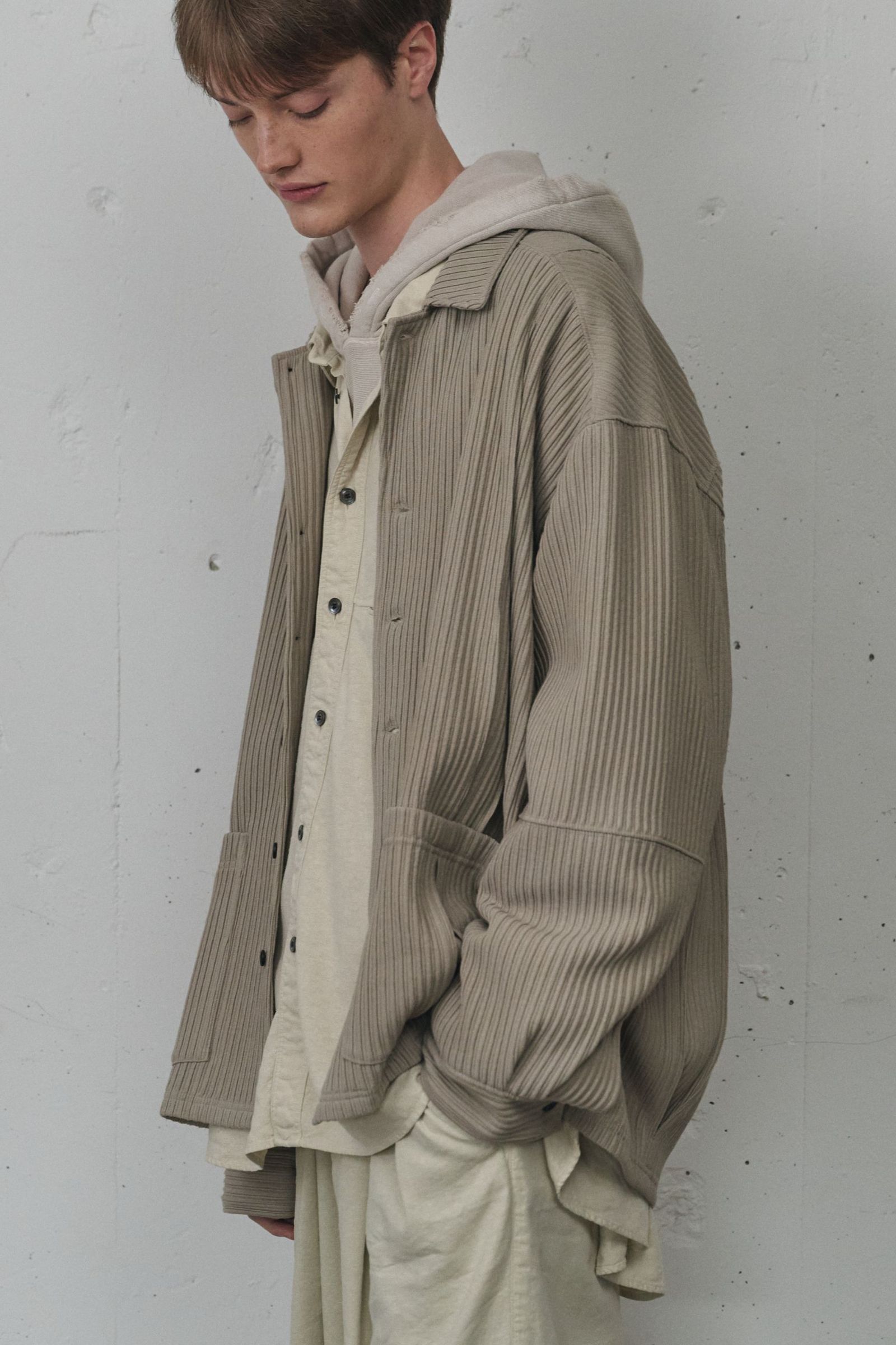 WRINKLED STRIPE SHIRT | GREIGE | シャツジャケット