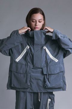 NYLON DYED TAFFETA ANORAK HOODIE/GRAY