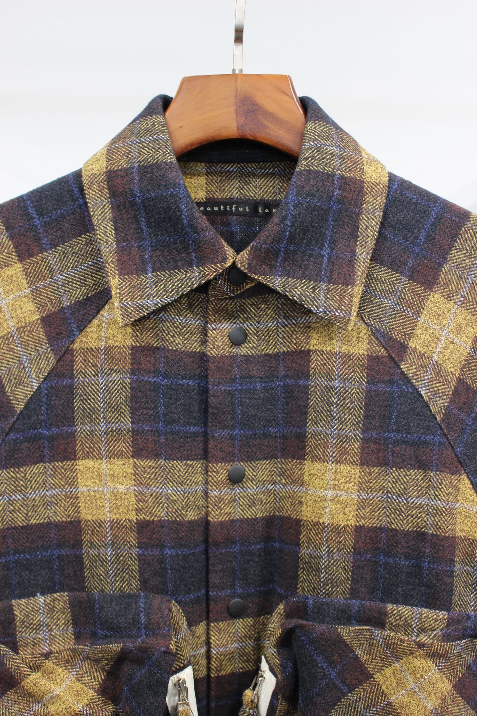 COTTON TWEED CHECK RAGLAN OVERSIZE SHIRT | YELLOW | シャツアウター