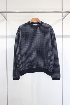 60'S ALPACA BIRD'S EYE HEAVY CREW SWEATER/NAVY-WHITE