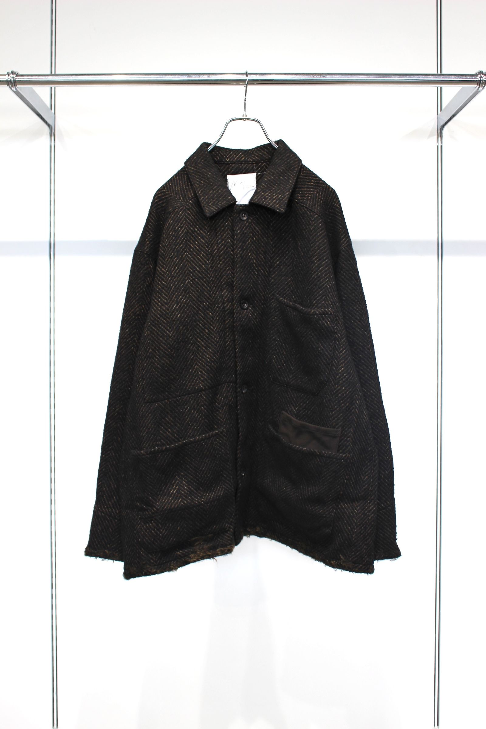 [ラスト1点] DAMAGE WOOL HERRINGBONE COVER ALL | BROWN×BLACK | カバーオール