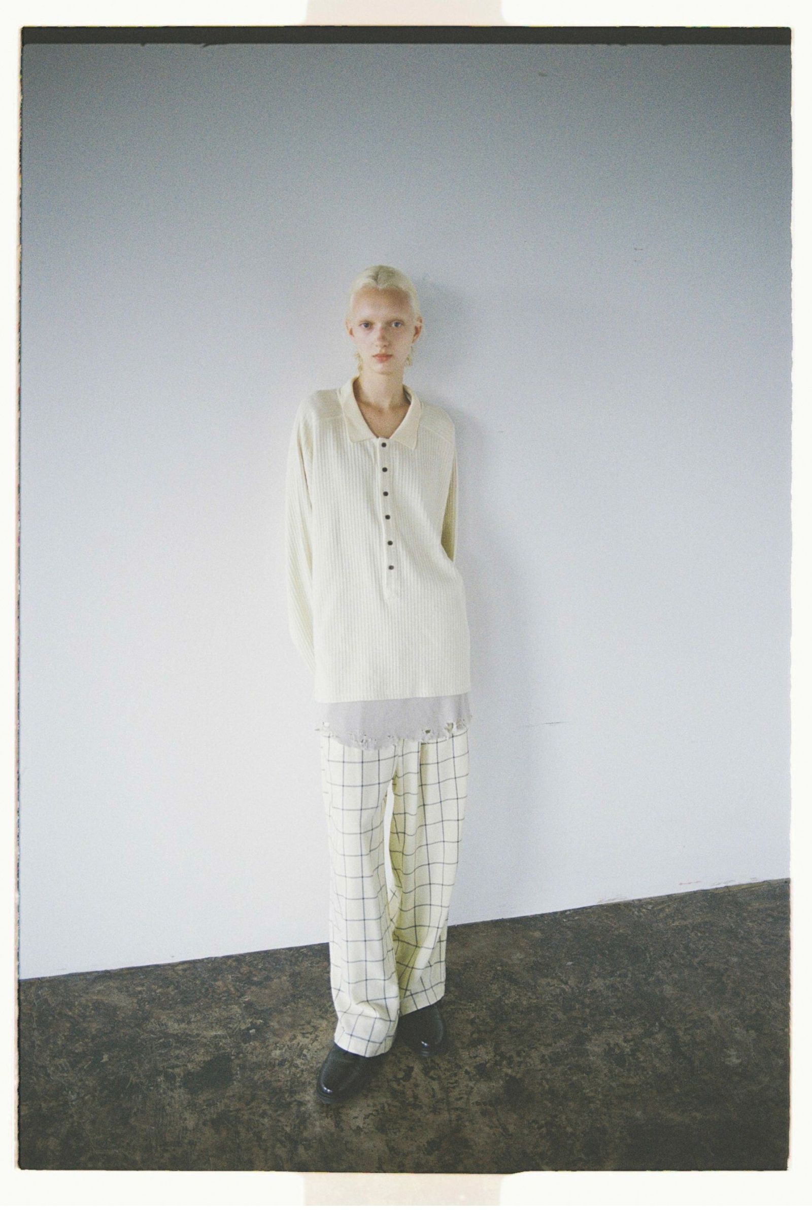RAYON CHECK SLACKS/CREAM