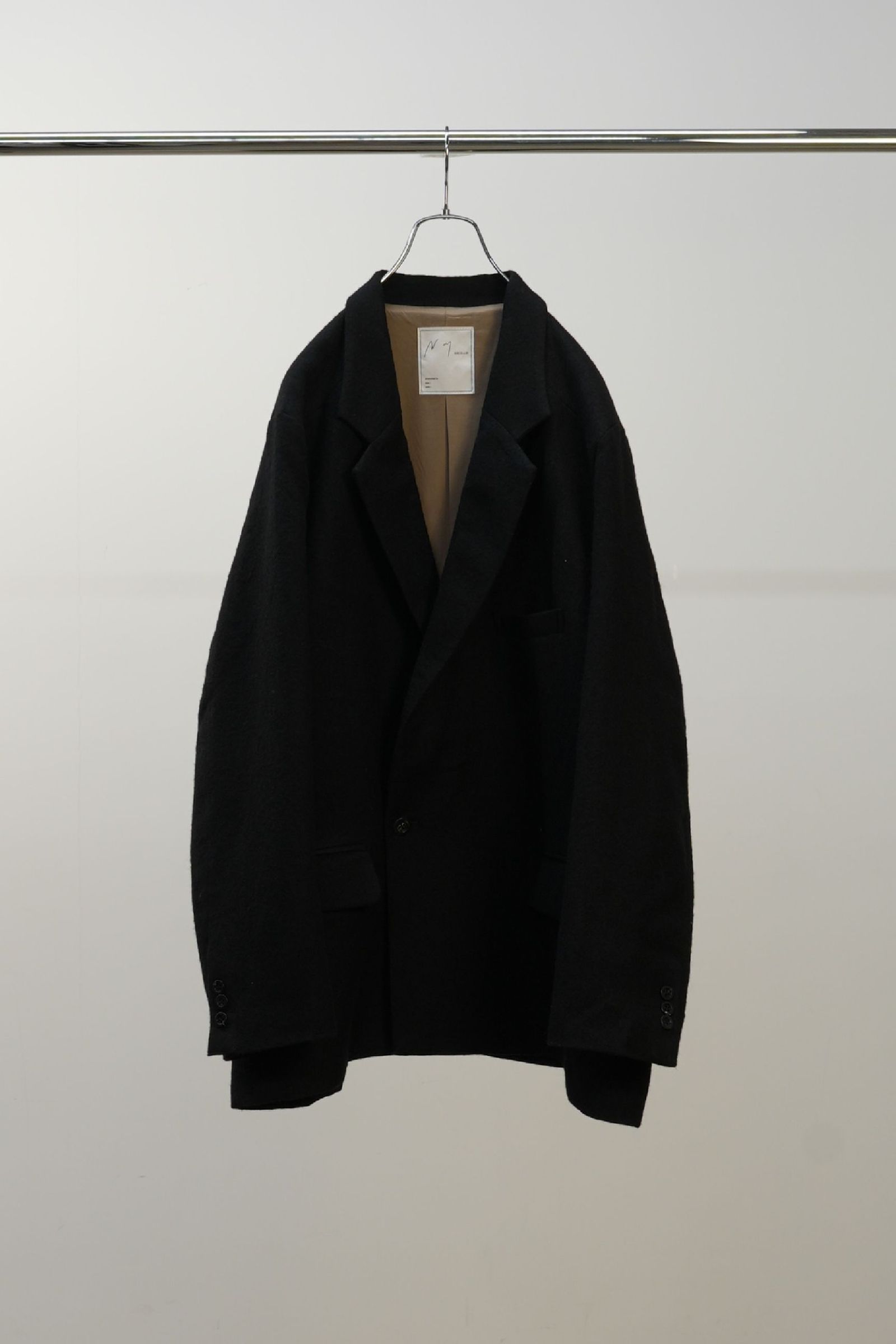 SEMI-DOUBLE TAILORED JACKET | SHRINK WOOL WIDE SLACKS | BLACK | セットアップ