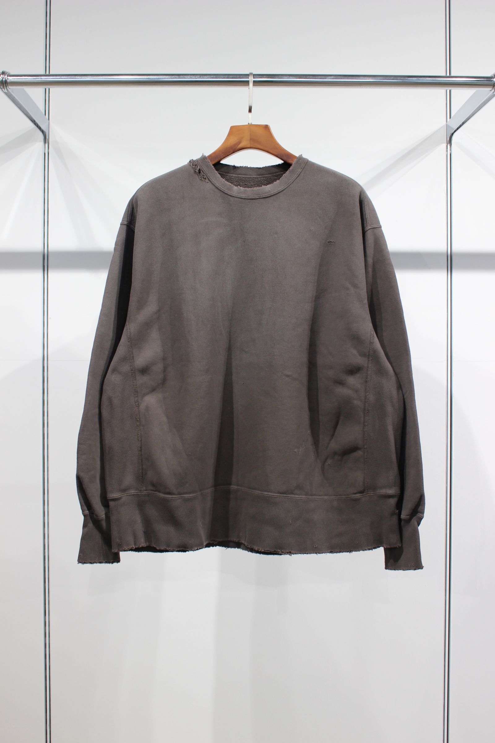 ANCELLM DYED DAMAGE SWEAT SHIRT(F.BLACK) - トップス