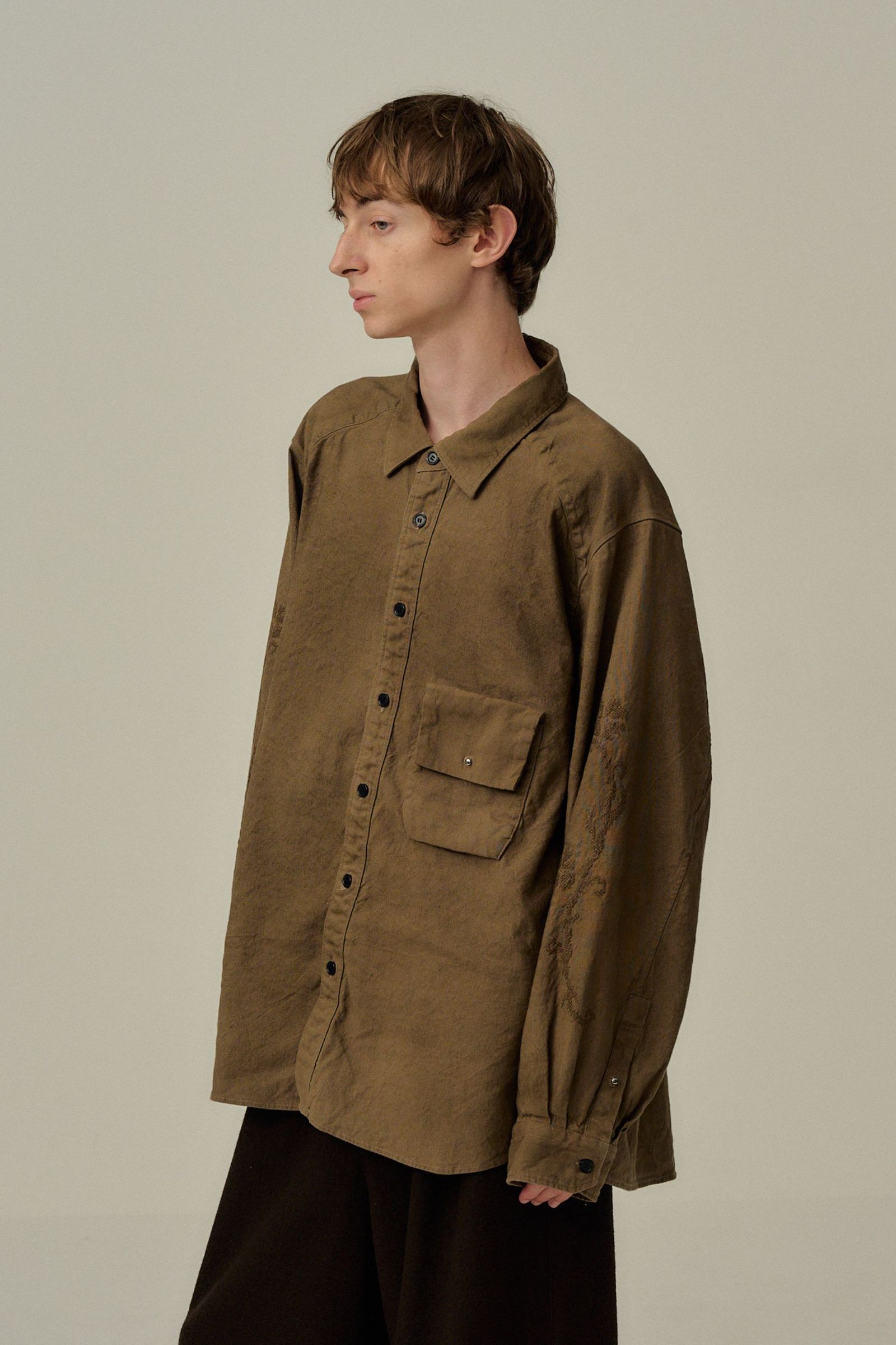 [ラスト1点] L/C NEP FLOWER EMBROIDERY OVER SHIRT | BROWN | オーバーシャツ