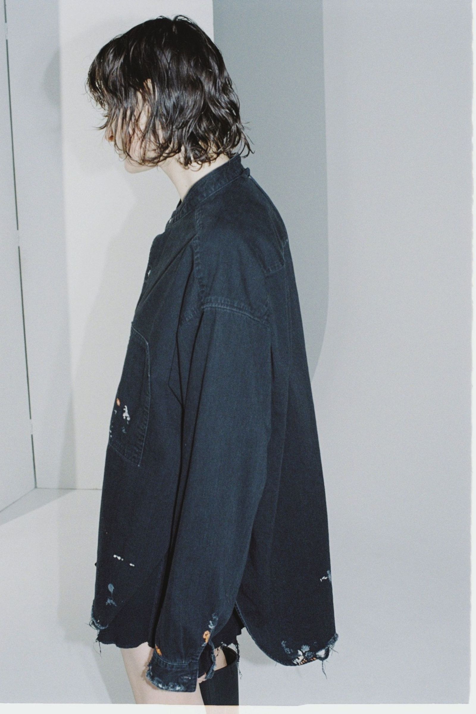 ANCELLM - DENIM PAINT LONG SHIRT/BLACK | NapsNote