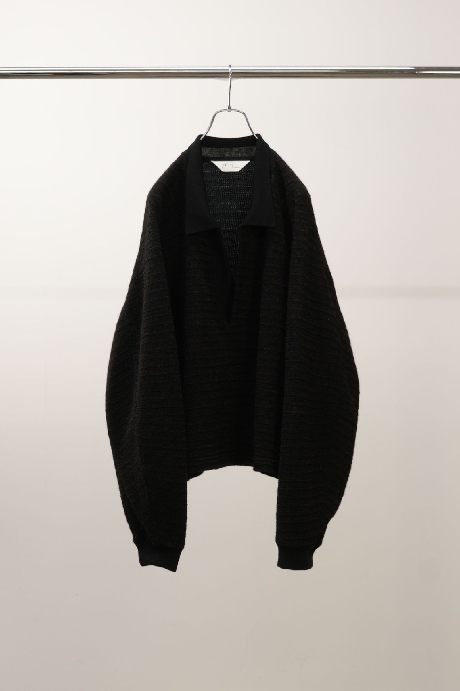 WOOL BORDER SKIPPER SHIRT | BLACK | スキッパーシャツ