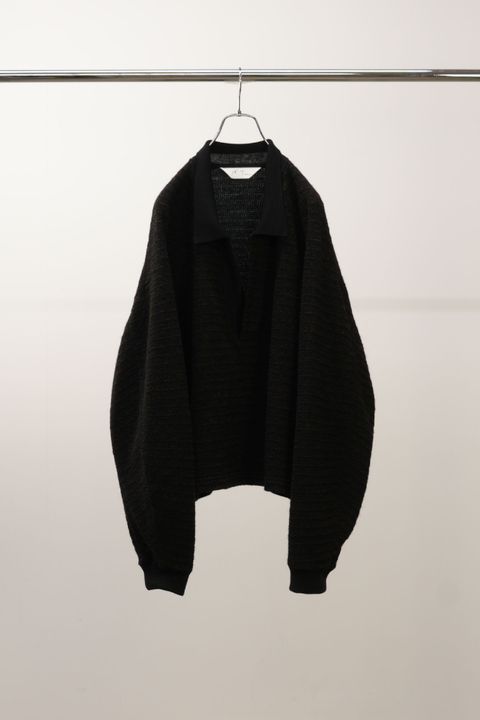 WOOL BORDER SKIPPER SHIRT | BLACK | スキッパーシャツ