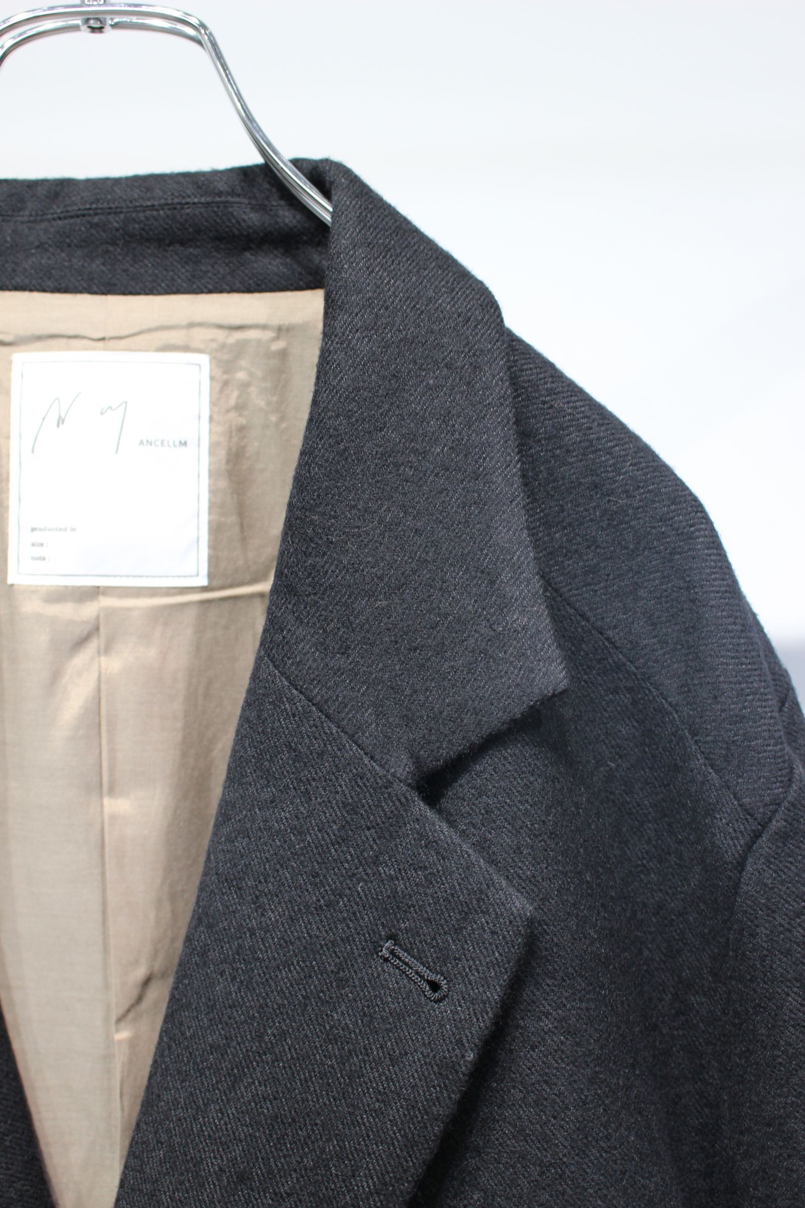 SEMI-DOUBLE TAILORED JACKET | SHRINK WOOL WIDE SLACKS | BLACK | セットアップ