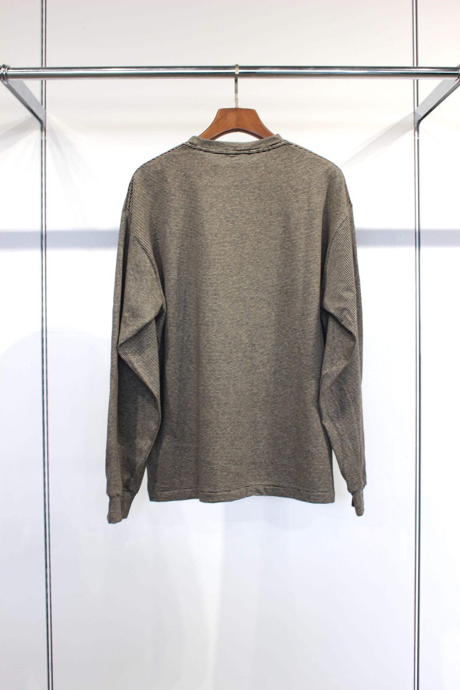 COTTON HEMP BORDER LONG TEE/BLACK