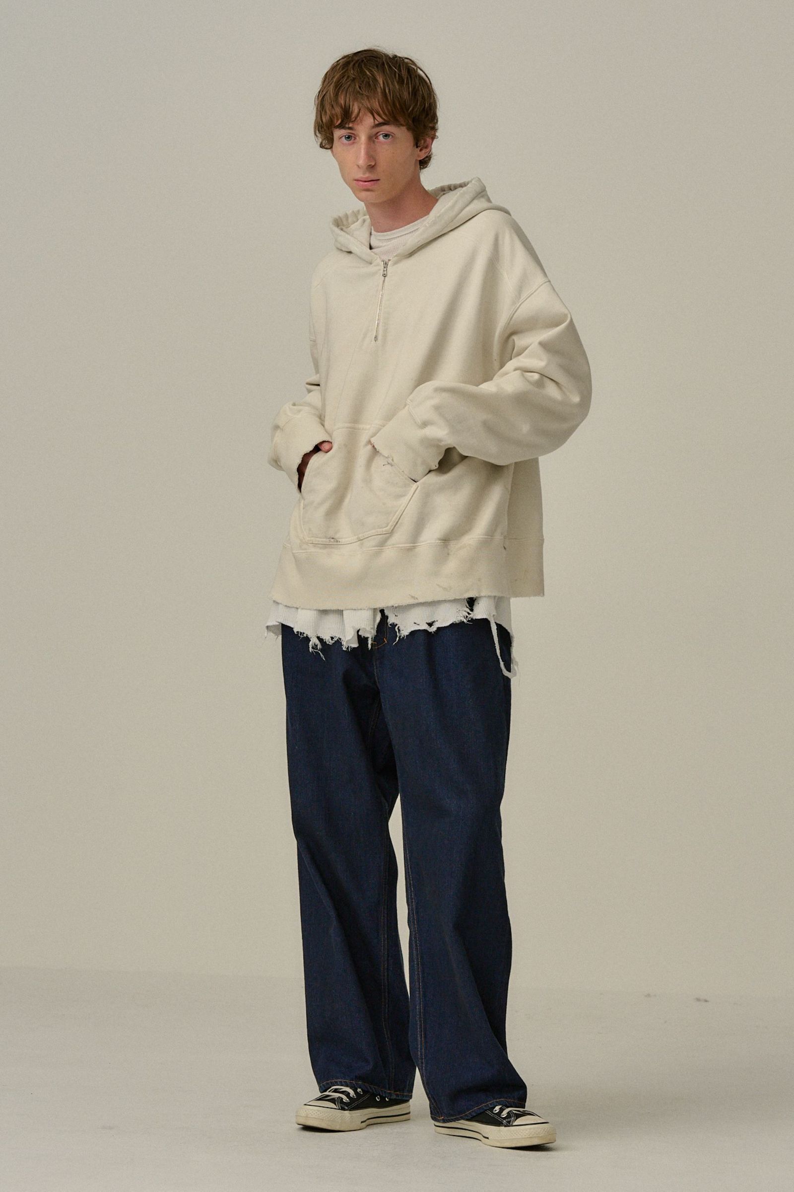 HALF ZIP HOODIE | GRAY | フーディー