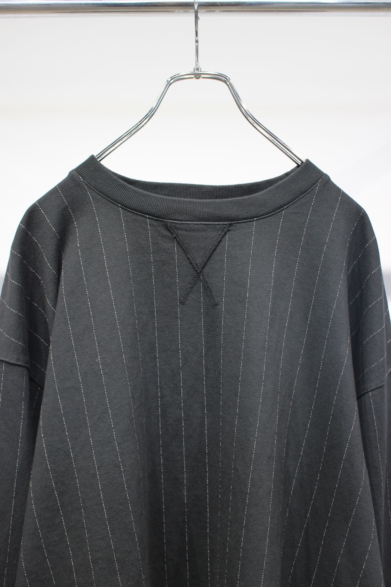 QUILTING STITCH OPEN END JERSEY Rib Gusset L/S T-Shirt | BLACK | カットソー
