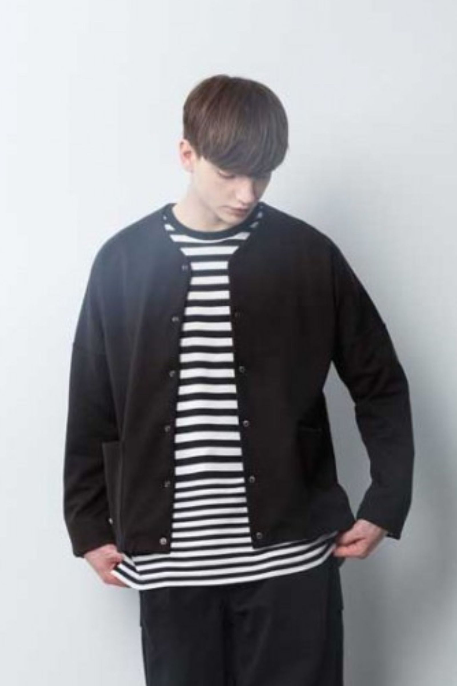 DOUBLE BORDER L/S TEE/BLACK-WHITE