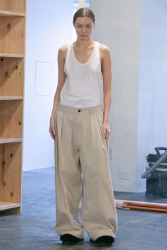 ORGANIC COTTON FLANNEL TUCK WIDE PANTS | LIGHT BEIGE | ワイドパンツ