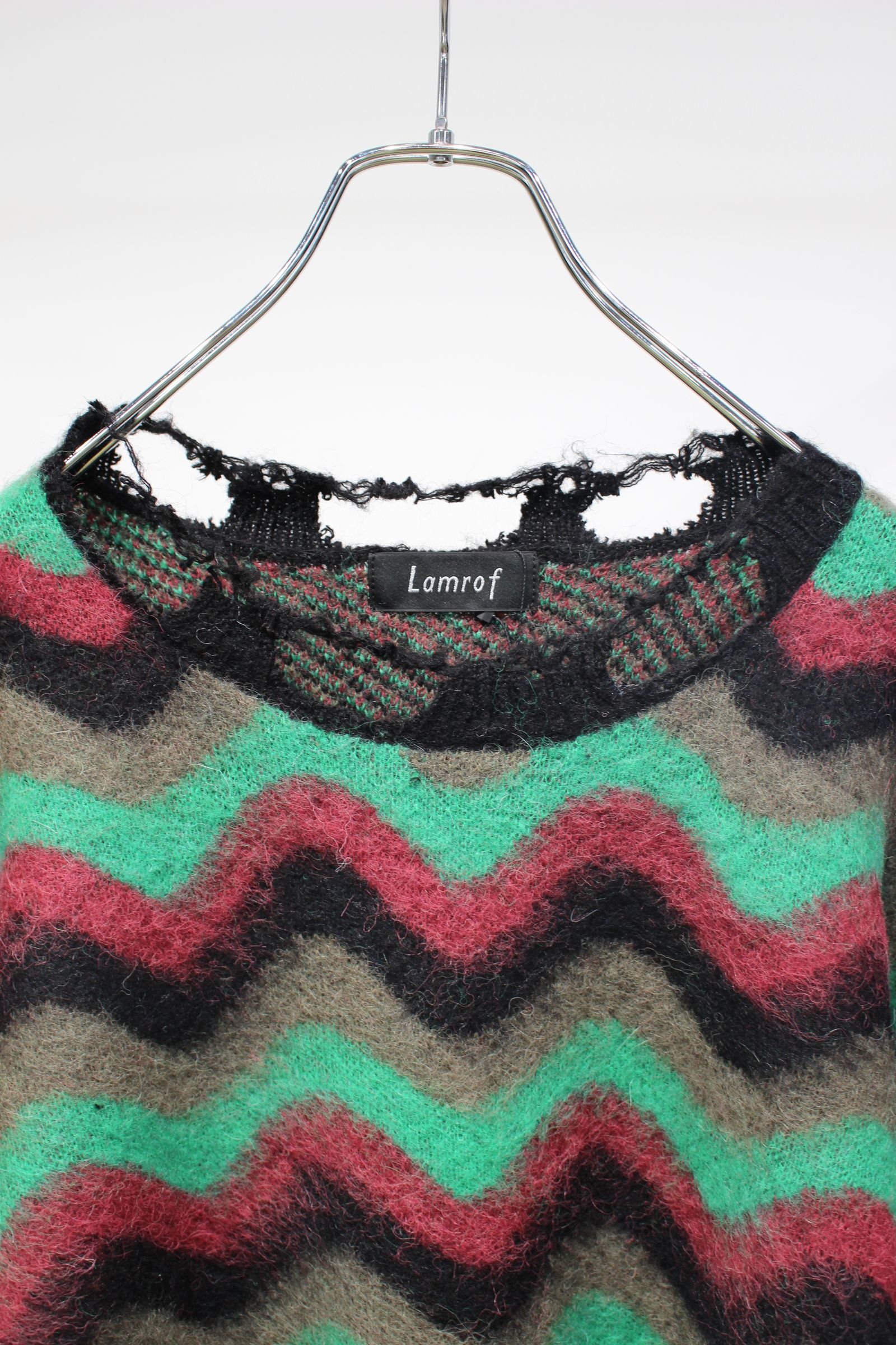 Wave Mohair Knit | GREEN - BLACK | ダメージニット